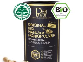 Natürlich stark mit BeeBear: Bio Manuka Honigpulver für Training, Darm & Immunsystem BeeBear Bio Manuka Honigpulver in stilvoller schwarzer Dose – hochwertiges Naturprodukt mit MGO für Energie, Regeneration und Immunsystem